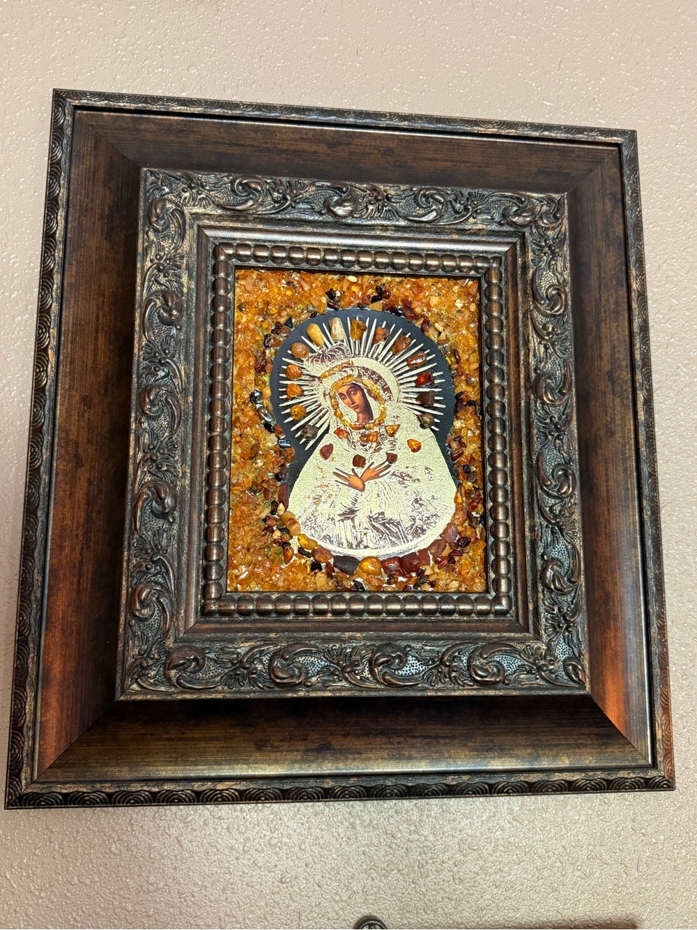 Framed Religious Art with Amber Mosaic Accents
